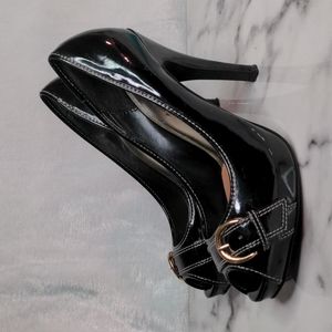 Black peep-toe heels